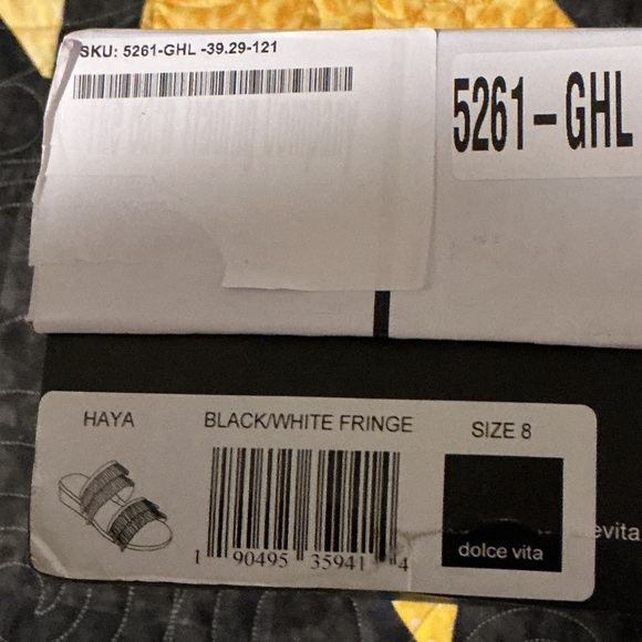 Dolce Vita Fringe Black and White Sandals - Picture 5 of 5